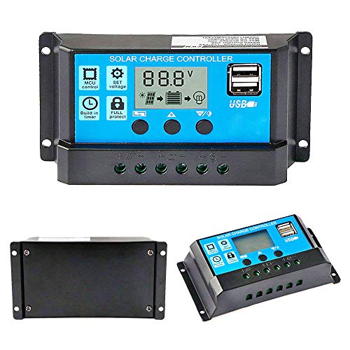 Y&H 30A 12V 24V PWM Solar Charge Controller Compact Design w/LCD Display Dual USB, Solar Panel Regulator fit for Lead-Acid Batteries Open AGM Gel