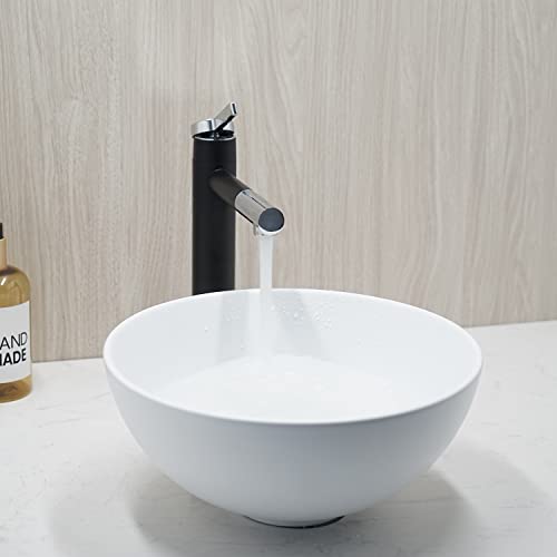 Round Bathroom Sink 13" Bathroom Sinks and Chrome Faucets Above Counter White Vessel Sinks Black Mixer Faucet Round Ceramic Bathroom Vessel Vanity Sink Art Basin