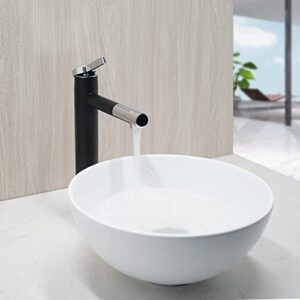 Round Bathroom Sink 13" Bathroom Sinks and Chrome Faucets Above Counter White Vessel Sinks Black Mixer Faucet Round Ceramic Bathroom Vessel Vanity Sink Art Basin