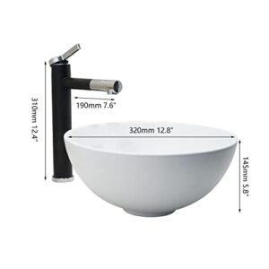 Round Bathroom Sink 13" Bathroom Sinks and Chrome Faucets Above Counter White Vessel Sinks Black Mixer Faucet Round Ceramic Bathroom Vessel Vanity Sink Art Basin