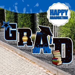 43 Inch Grad Yard Signs Graduation Decoration 2023 Graduation Lawn Sign Glitter Waterproof Congrats Grad Sign with Stakes for Graduation Party Outdoor Garden Decorations Supplies (Blue)