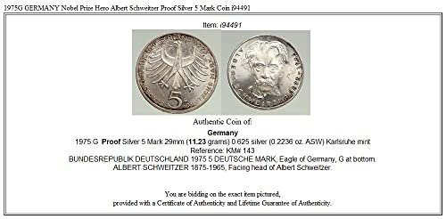 1655 DE 1975G GERMANY Nobel Prize Hero Albert Schweitzer 5 Mark Good Uncertified