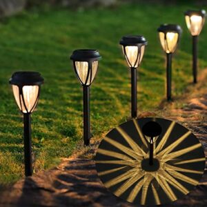 dynaming 12 pack outdoor solar pathway lights, solar powered garden decorative lights, auto on/off & waterproof landscape lighting for lawn patio yard walkway deck driveway, warm white