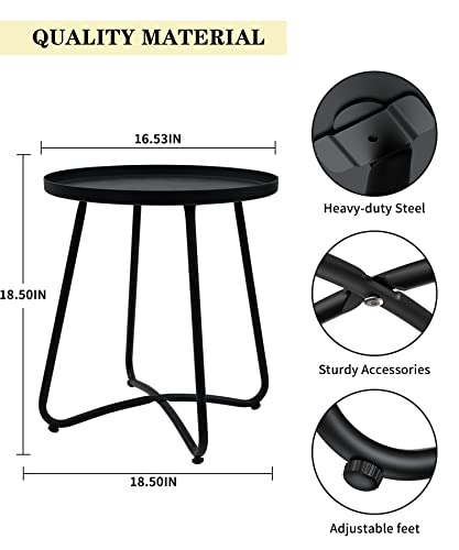 Icerona Outdoor Side Table, Small Round End Table with Tray top, Waterproof Metal Patio Side Table for Garden Balcony Entryway, Easy Assembly