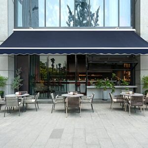 diensweek patio awning retractable, fully assembled motorized electric commercial grade - quality 100% dope-dyed acrylic window door sunshade shelter - deck canopy balcony (15'x10', navy blue)