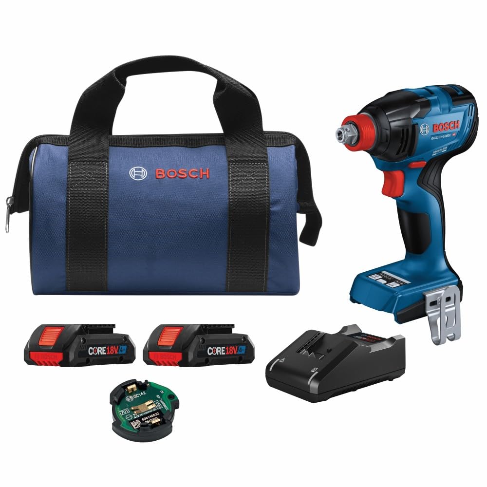 BOSCH GDX18V-1860CB25 18V Connected-Ready Two-In-One 1/4 In. and 1/2 In. Bit/Socket Impact Driver/Wrench Kit with (2) CORE18V® 4 Ah Advanced Power Batteries and (1) Connectivity Module