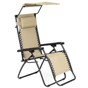 elly décor adjustable steel mesh zero gravity recliner with pillows and canopy, lockable anti-slip design, folding patio beach chair, comfortable seat for outdoor tanning, patio beach recliner chair