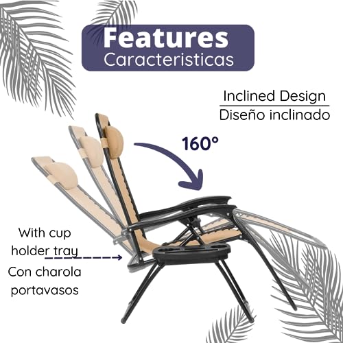 Elly Décor Adjustable Steel Mesh Zero Gravity Recliner with Pillows and Canopy, Lockable Anti-Slip Design, Folding Patio Beach Chair, Comfortable Seat for Outdoor Tanning, Patio Beach Recliner Chair