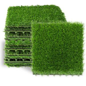 cjnlon 12"x12" artificial grass tiles, 9 packs self-draining fake grass turf tiles set for flooring decor, dog pads indoor outdoor 1.57'' in pile height