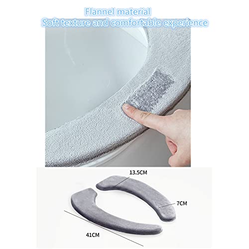 ZHONGLI Toilet Seat Cover Warm,Adult Bathroom Round Elongated Soft Washable Reusable Toilet Seat Pad 2 pieces (grey), Gray