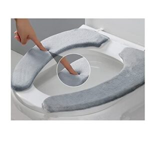 ZHONGLI Toilet Seat Cover Warm,Adult Bathroom Round Elongated Soft Washable Reusable Toilet Seat Pad 2 pieces (grey), Gray