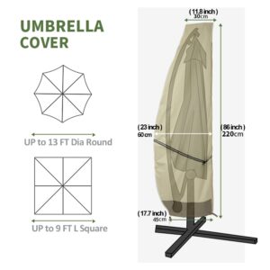 Outdoor Patio Banana Umbrella 600D Waterproof Cover for 9-13 FT Offset Cantilever Banana Umbrella (Beige)