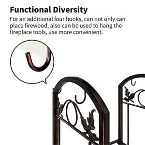 Flohover 5-Piece Wrought Iron Firewood Log Storage Rack Holder Tools Set for Indoor Outdoor Firewood Rack Fireplace Tools Firewood Rack Tools Heavy Duty Indoor Log Rack