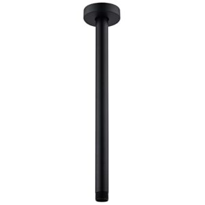 hanebath 12 inch ceiling mount shower arm and flange, matte black shower head extension arm, thick 304 stainless steel