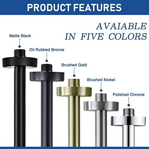 HANEBATH 12 Inch Ceiling Mount Shower Arm and Flange, Matte Black Shower Head Extension Arm, Thick 304 Stainless Steel