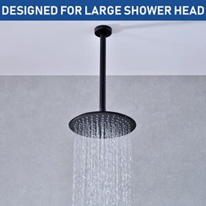 HANEBATH 12 Inch Ceiling Mount Shower Arm and Flange, Matte Black Shower Head Extension Arm, Thick 304 Stainless Steel