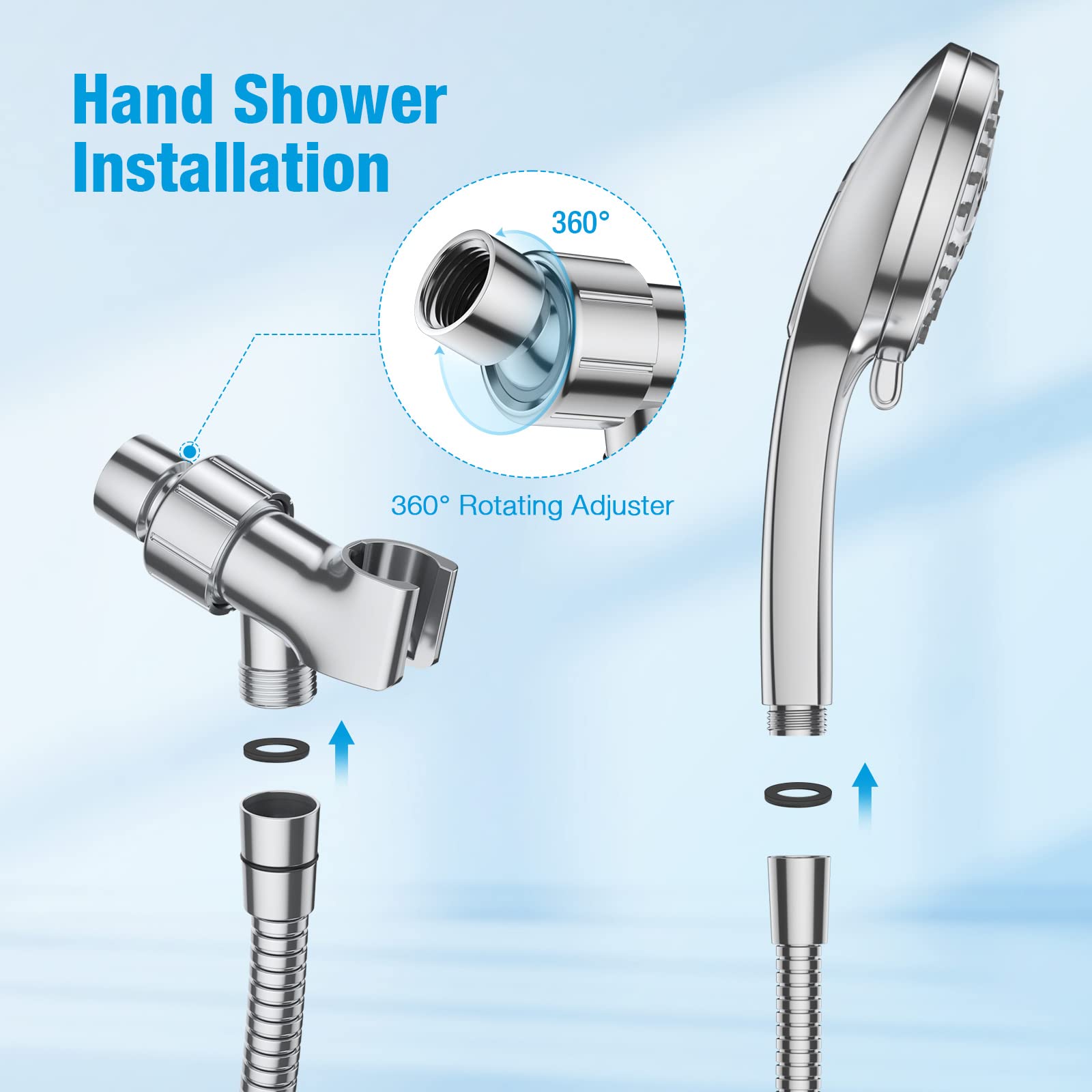 LEPO 7 Settings Shower Head with Handheld, Built-in Powerful Cleaning Function High Pressure Shower Head with 59 Inch Stainless Steel Hose Bracket Teflon Tape Rubber Washers