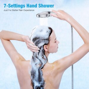 LEPO 7 Settings Shower Head with Handheld, Built-in Powerful Cleaning Function High Pressure Shower Head with 59 Inch Stainless Steel Hose Bracket Teflon Tape Rubber Washers