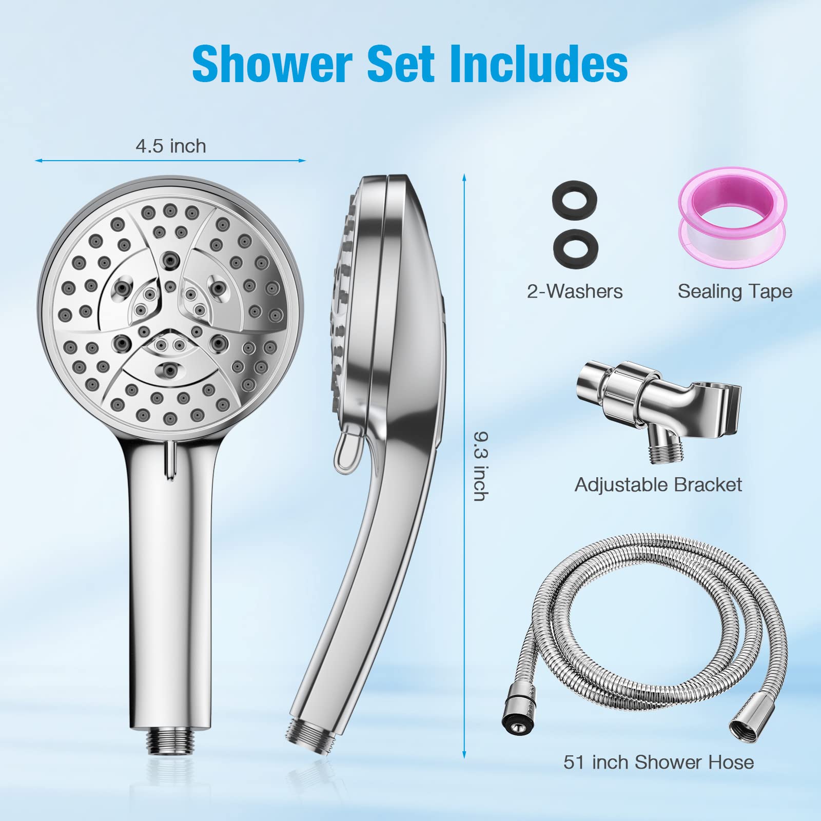 LEPO 7 Settings Shower Head with Handheld, Built-in Powerful Cleaning Function High Pressure Shower Head with 59 Inch Stainless Steel Hose Bracket Teflon Tape Rubber Washers