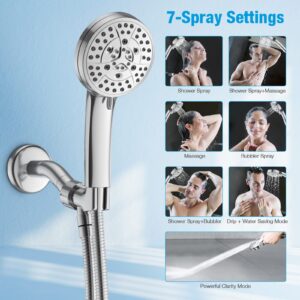 LEPO 7 Settings Shower Head with Handheld, Built-in Powerful Cleaning Function High Pressure Shower Head with 59 Inch Stainless Steel Hose Bracket Teflon Tape Rubber Washers