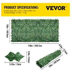 VEVOR Artificial Ivy Privacy Fence Screen, 59"x118" Ivy Fence, PP Faux Ivy Leaf Artificial Hedges Fence, Faux Greenery Outdoor Privacy Panel Decoration for Garden, Decor, Balcony, Patio, Indoor