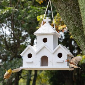 hhwodb birdhouse premium bluebird houses for outside, attract beautiful birds to your garden and yard - durable outdoor birdhouses 4 hole bird houses for outside hanging