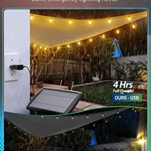 KYY 54FT(48+6) Solar String Lights Outdoor with USB Port Remote Control, LED Waterproof Solar Powered Patio Lights with Vintage Edison Bulbs, Heavy-Duty and UL Listed Porch Market Lights