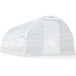 quictent 20x10x6.6 ft large walk-in greenhouse for outdoors, heavy duty gardening high tunnel green house, protable winter hot house with pe cover 2 zipper screen doors & 8 screen windows, white