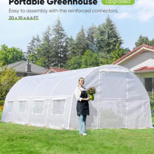 Quictent 20x10x6.6 FT Large Walk-in Greenhouse for Outdoors, Heavy Duty Gardening High Tunnel Green House, Protable Winter Hot House with PE Cover 2 Zipper Screen Doors & 8 Screen Windows, White