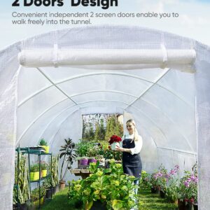 Quictent 20x10x6.6 FT Large Walk-in Greenhouse for Outdoors, Heavy Duty Gardening High Tunnel Green House, Protable Winter Hot House with PE Cover 2 Zipper Screen Doors & 8 Screen Windows, White