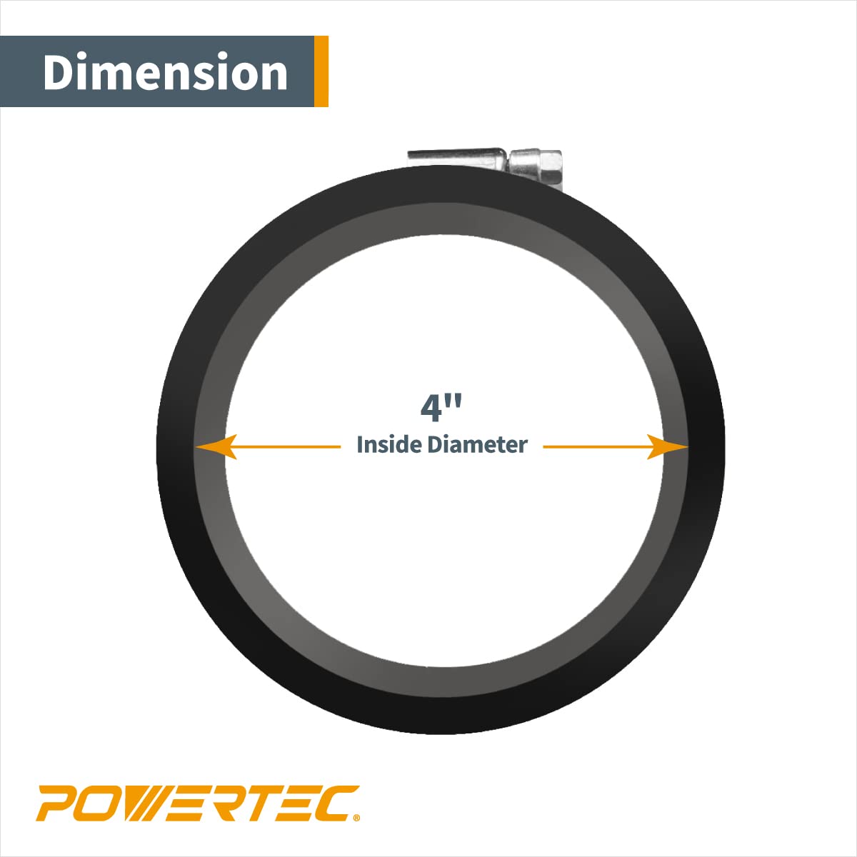 POWERTEC 70149-P2 4 Inch Dust Control Flex Cuff with Steel Hose Clamps, Hose Connector Rubber Cuff Coupler for Woodworking Dust Collection Fittings, Dust Collector Accessories & Machinery, 2 pack