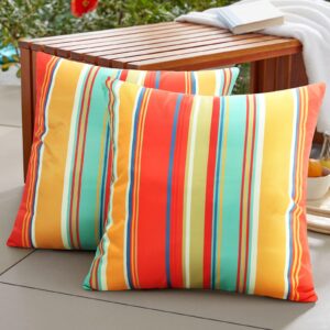 pyonic outdoor waterproof throw pillow covers 18x18 decorative square pillow covers set of 2 for patio furniture tent garden,color stripe(red)