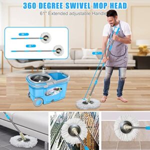 Tsmine Commercial Microfiber Spin Mop and Bucket with Wringer Set for Hardwood Floor,Kitchen Household Cleaning Tools Supplies with 6 Replacement Refills,61" Extended Handle