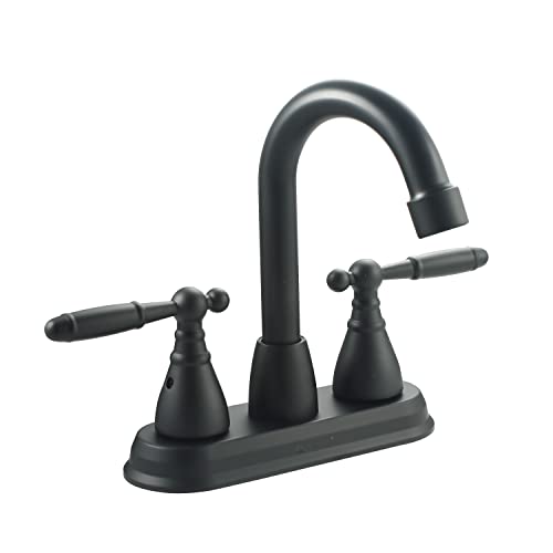 SOLVEX 2 Handle Bathroom Faucet Matte Black,4 Inch Centerset Bathroom Sink Faucet 3 Hole Bathroom Faucet,Bathroom Basin Faucet with Deck Mounted Lever Handle,SP-40071-N