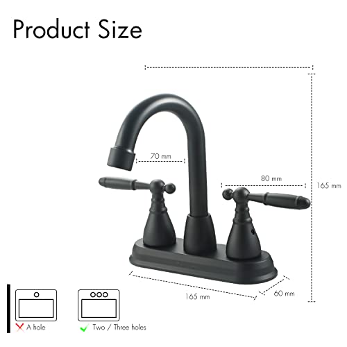 SOLVEX 2 Handle Bathroom Faucet Matte Black,4 Inch Centerset Bathroom Sink Faucet 3 Hole Bathroom Faucet,Bathroom Basin Faucet with Deck Mounted Lever Handle,SP-40071-N