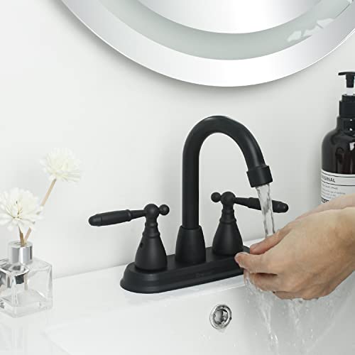 SOLVEX 2 Handle Bathroom Faucet Matte Black,4 Inch Centerset Bathroom Sink Faucet 3 Hole Bathroom Faucet,Bathroom Basin Faucet with Deck Mounted Lever Handle,SP-40071-N