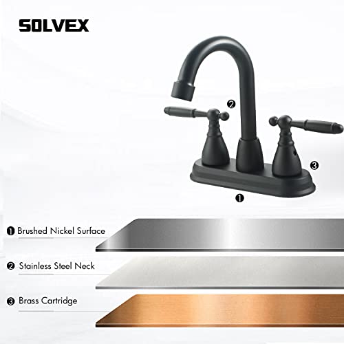 SOLVEX 2 Handle Bathroom Faucet Matte Black,4 Inch Centerset Bathroom Sink Faucet 3 Hole Bathroom Faucet,Bathroom Basin Faucet with Deck Mounted Lever Handle,SP-40071-N