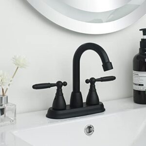 SOLVEX 2 Handle Bathroom Faucet Matte Black,4 Inch Centerset Bathroom Sink Faucet 3 Hole Bathroom Faucet,Bathroom Basin Faucet with Deck Mounted Lever Handle,SP-40071-N