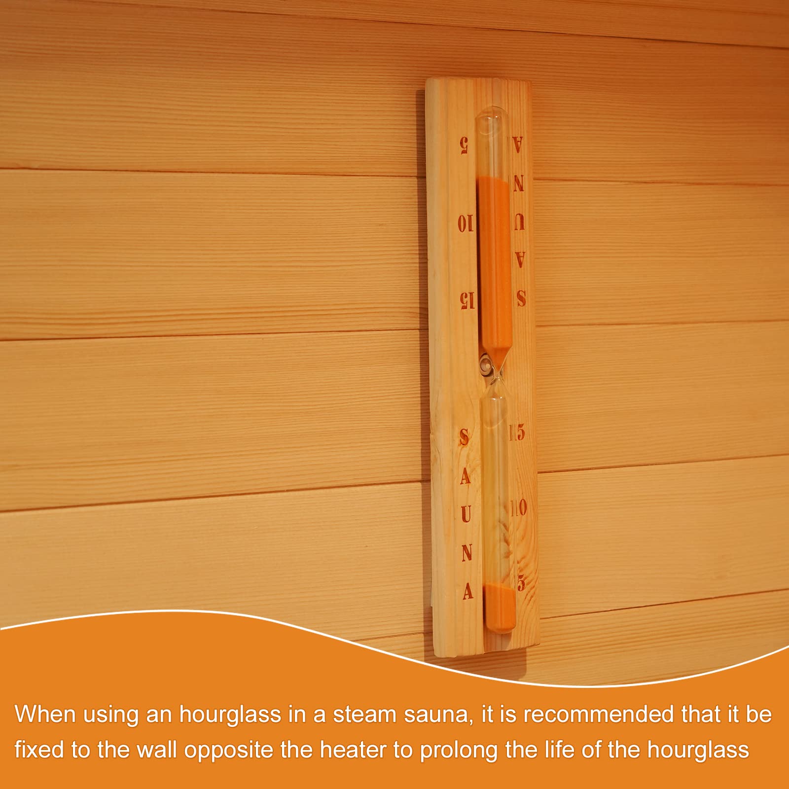 amocane Sauna 15 Minute Hourglass Sand Timer, Sauna Accessories Wooden Rotatable Timer for Infrared & Steam & Barrel Sauna (Hemlock Wood)