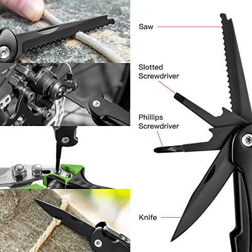 14 IN 1 Multitool Pliers, Multitool with Pocket Clip, Portable Multi Tool, Pocket Knife Camping Multitool, Needle Nose Plierswith Replaceable Wire Cutters Screwdrivers Saw Gifts for Men, Dad, Husband