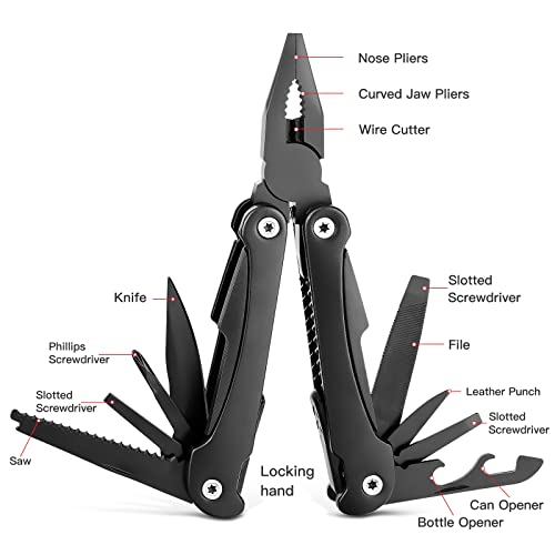 14 IN 1 Multitool Pliers, Multitool with Pocket Clip, Portable Multi Tool, Pocket Knife Camping Multitool, Needle Nose Plierswith Replaceable Wire Cutters Screwdrivers Saw Gifts for Men, Dad, Husband