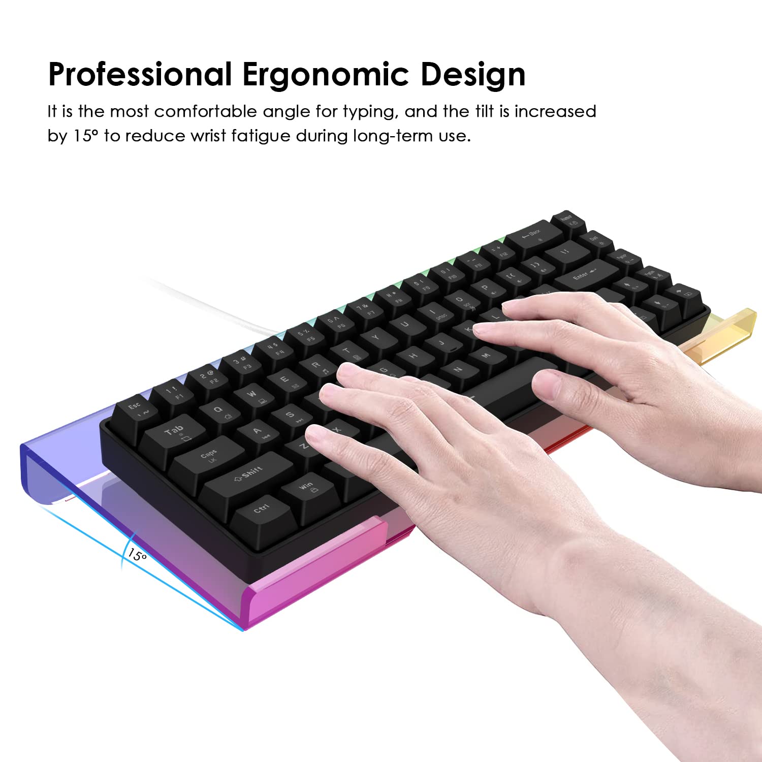 SELORSS Clear 366 Kinds RGB Acrylic Tilted Computer Keyboard Holder,PC Keyboard Stand Tray Holder for Easy Ergonomic Typing and Working at Home and Office Upgraded Version