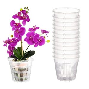 ohiyoo orchid pot 4 inch orchid pots with holes 12 pcs clear plastic orchid pots slotted orchid pots for repotting clear nursery pots net pots plastic flower plant pot indoor outdoor (4.3inch, 12pcs)