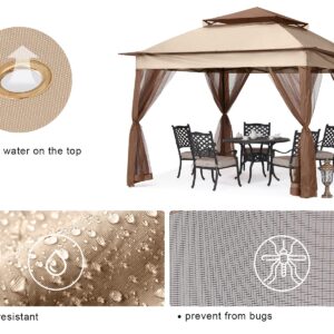 MASTERCANOPY Patio Gazebo Outdoor Pop Up Gazebo with Mesh Walls (Champagne, 11x11)