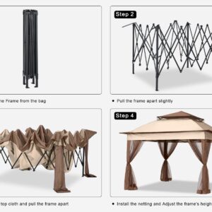 MASTERCANOPY Patio Gazebo Outdoor Pop Up Gazebo with Mesh Walls (Champagne, 11x11)