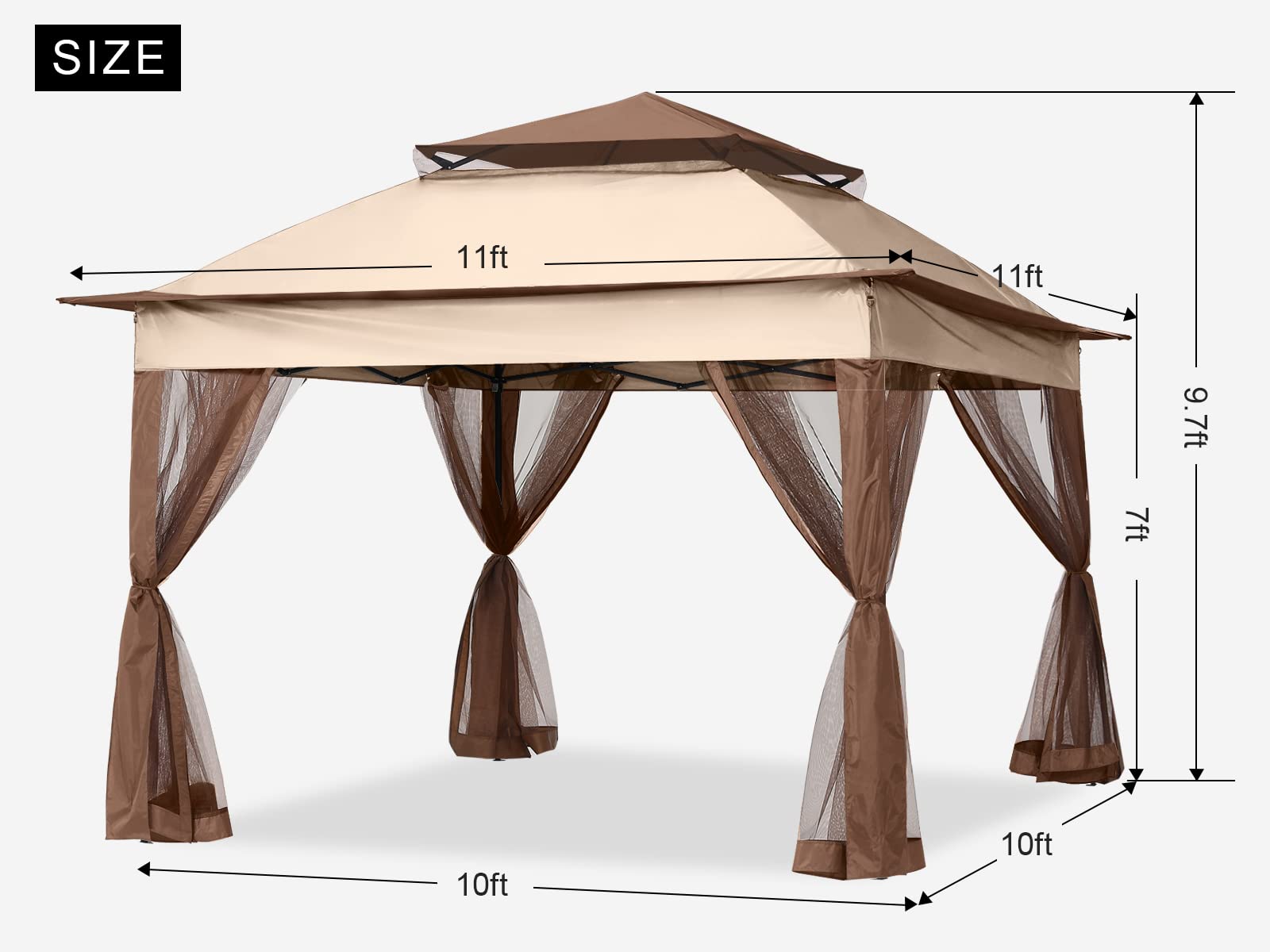 MASTERCANOPY Patio Gazebo Outdoor Pop Up Gazebo with Mesh Walls (Champagne, 11x11)