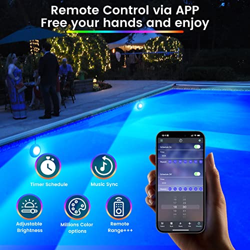 LyLmLe LED Pool Lights with APP Control, 10W RGB Dimmable Underwater Submersible Lights with Magnets, IP68 Waterproof Music Sync Color Changing 12V Pool Lights for Inground Aboveground Pool, 26ft Cord