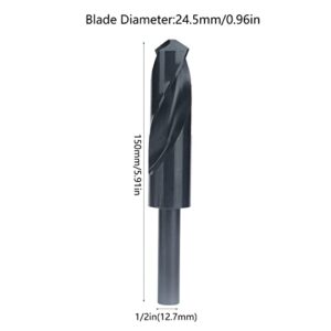 Reduced Shank Drill Bits HSS Twist High Accuracy Straight 1/2in Shank Drilling Tool 24.5mm / 0.96in Black