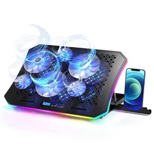 keibn upgarde laptop cooling pad, rgb lights laptop cooler 6 fans for 15.6-17.3 inch laptops, 7 height stands, 10 modes light, 2 usb ports, desk or lap use (a8,blue)