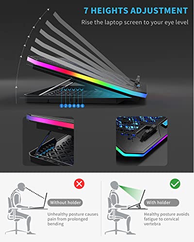 KeiBn Upgarde Laptop Cooling Pad, RGB Lights Laptop Cooler 6 Fans for 15.6-17.3 Inch Laptops, 7 Height Stands, 10 Modes Light, 2 USB Ports, Desk or Lap Use (A8,Blue)